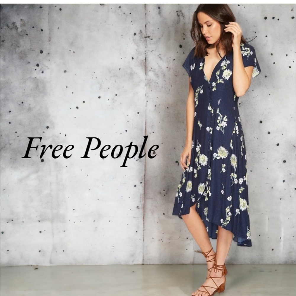 Free People Lost In You Midi Floral Dress In Navy